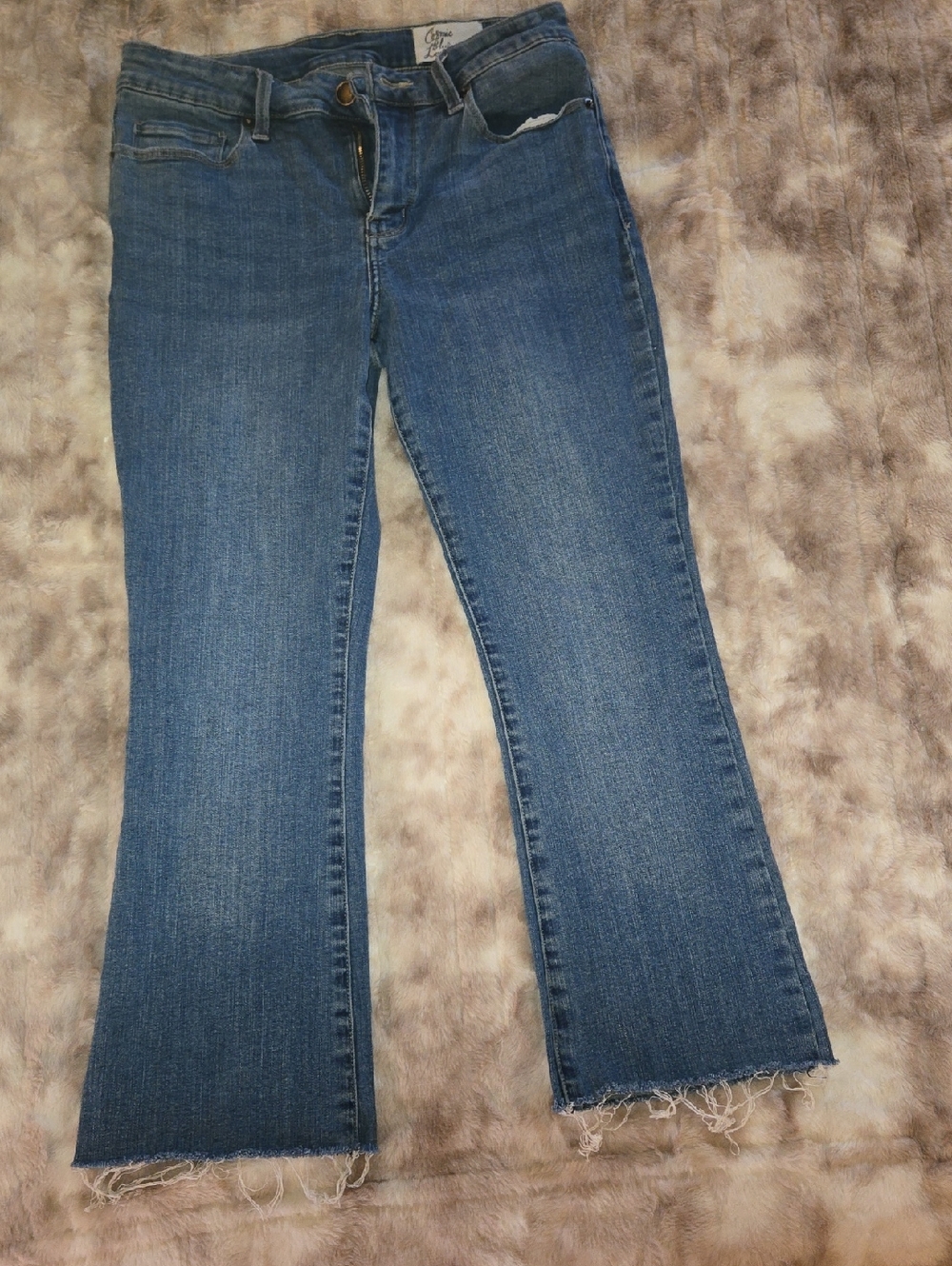 Cosmic Blue Love Medium Wash Flare Jeans Raw Hem 28P